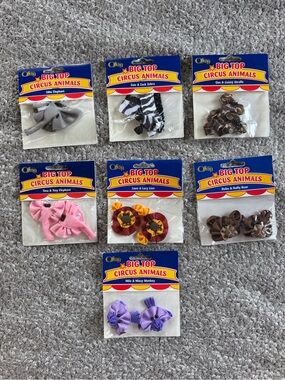 Lot of 7 Vintage Offray Big Top Circus Animals Ribbon Accessories - New